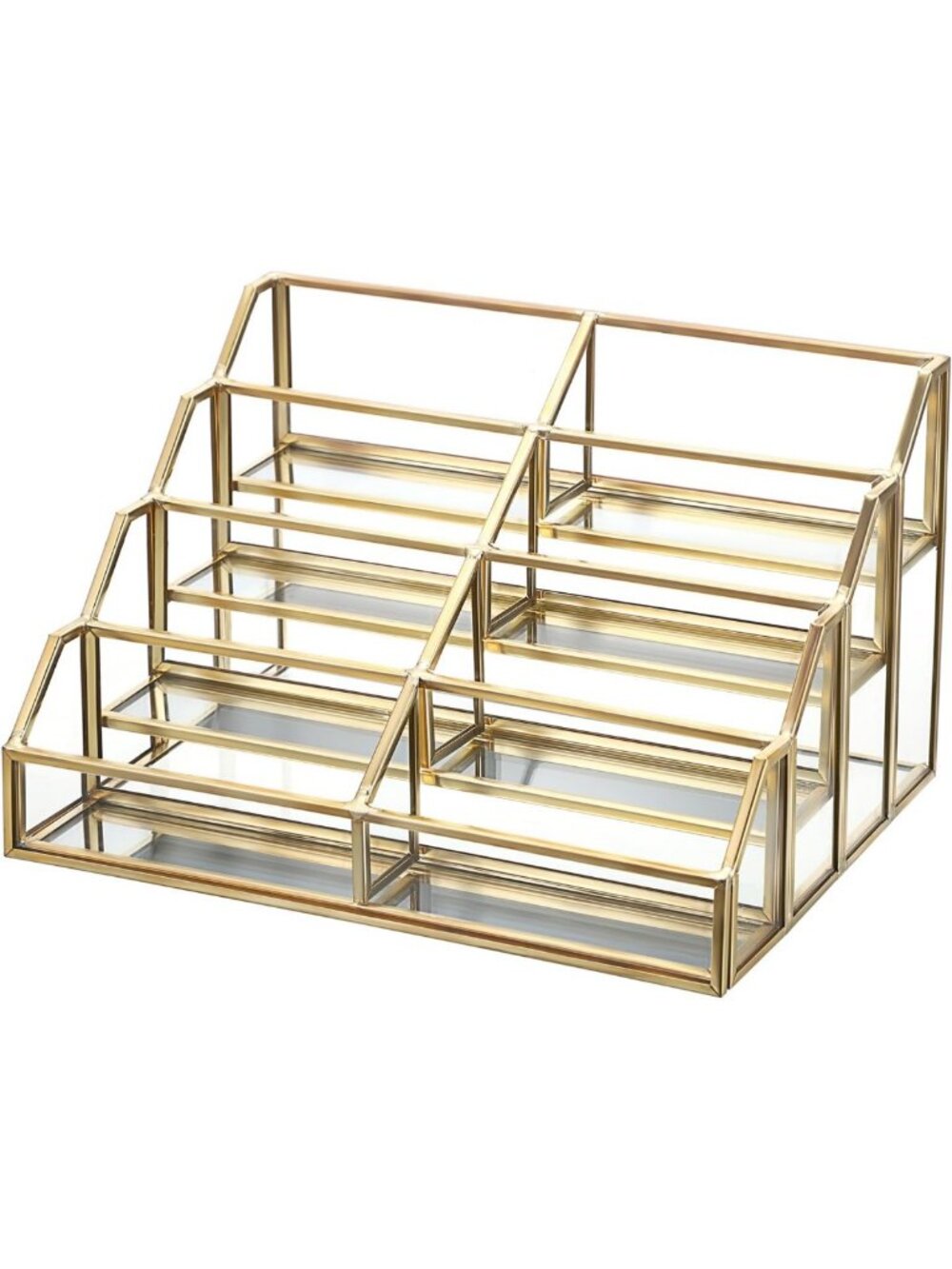 Elegant Gold Mirrored Glass Business Card Holder - 8-Slot Display Stand